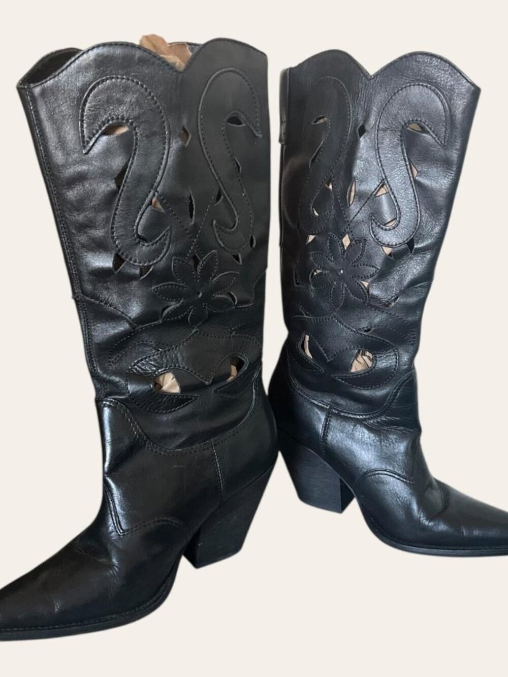 Carlos Santana "Silverado" black floral cutout cowgirl boots womens 7.5 - Picture 2 of 8
